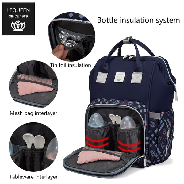Custom LEQUEEN Twill Diaper Bag for Baby Essentials with Stylish Crown - print Design - Image 6
