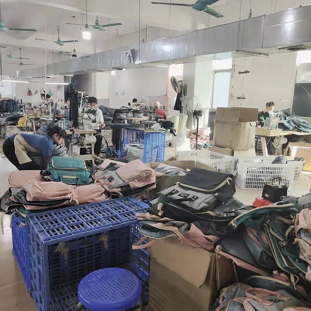sewing line in the maternity bag factory