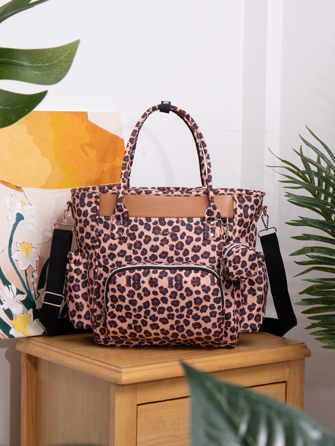 lequeen leopard tote diaper bag