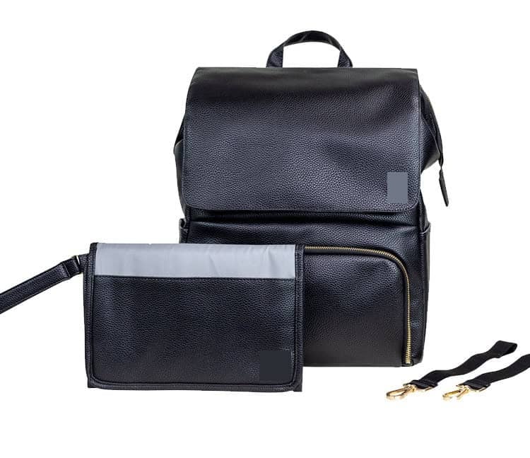 Black PU Diaper Backpack Capacious Multi-Compartment Bag