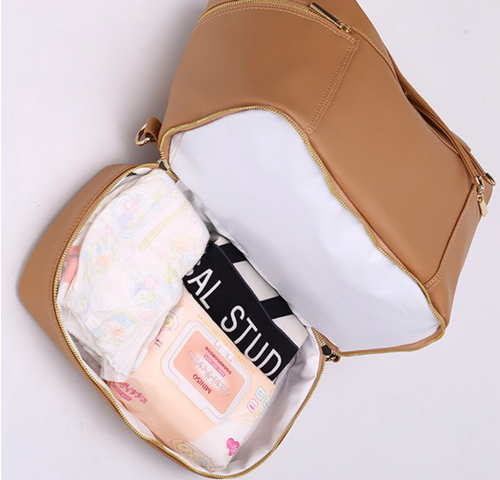 Custom Double-layer Maternity Backpack High End Bag Supplier 12 PU Backpack Changing Pad Stroller Organizer with Milk Bottle Bag