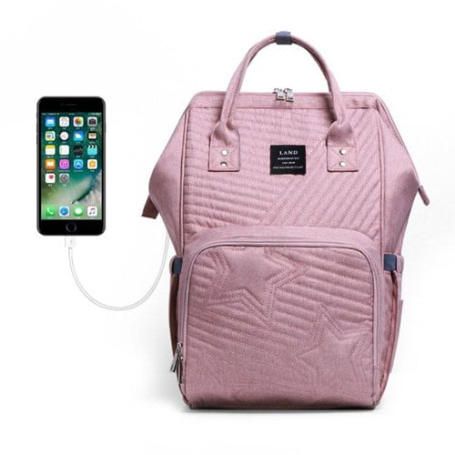 LAND Pink Oxford USB Diaper Backpack Diaper Bag Factory 6 LAND Pink Oxford USB Diaper Backpack