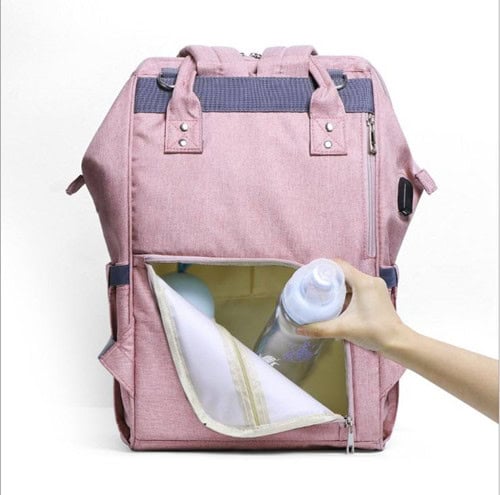 LAND Pink Oxford USB Diaper Backpack Diaper Bag Factory 7 Customized LAND pink Oxford Fabric Diaper Bag with usb and stroller hooks