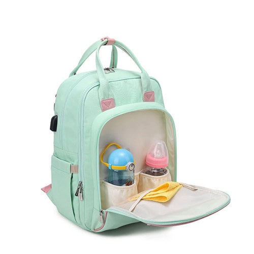 Custom USB Green Backpack Diaper Bag Manufacturer 7 Custom USB Green Backpack Diaper Bag Manufacturer