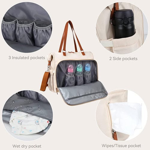 Custom Beige Oxford Tote Diaper Bag with Cart hook