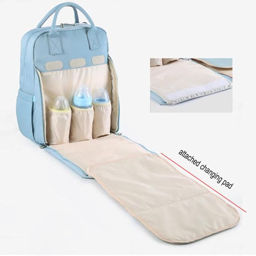 Insular gray polyester baby nappy bag with diaper pad and wet bag