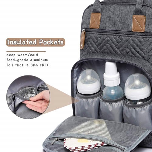 Custom Grey Oxford Embroidery Nappy Bag with Coin Purse and Changing Pad