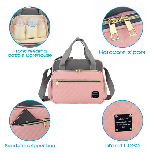 Lequeen Crossbody Tote Wholesale Diaper Bag Supplier 8 Lequeen pink Oxford cloth Handheld Crossbody Diaper Bag maker