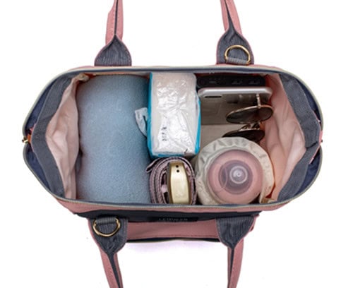 Le queen pink Oxford Diaper Bag and Tote Set with Changing Pad and USB