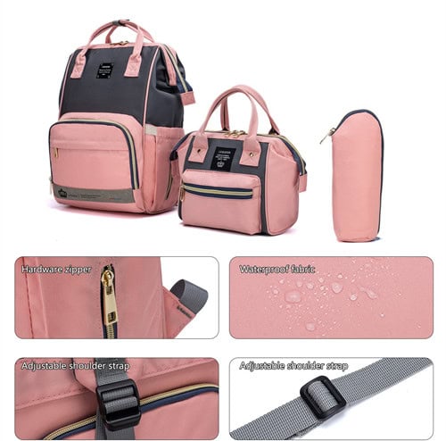 Le queen pink Oxford Diaper Bag and Tote Set with Changing Pad and USB