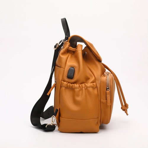 Custom PU Diaper Backpack with Changing Mat and USB 9 Custom yellow pu shoulder diaper bag with changing station and USB