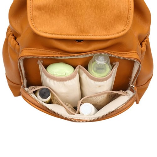 Custom PU Diaper Backpack with Changing Mat and USB 8 Custom yellow pu shoulder diaper bag with changing station and USB
