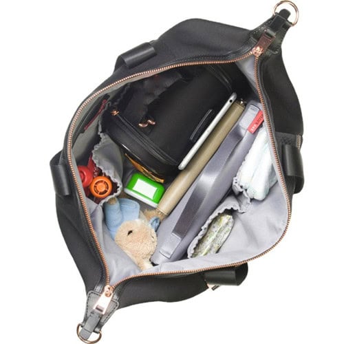 OEM black pu leather Handheld Crossbody Diaper Bag with Breast Milk Bag