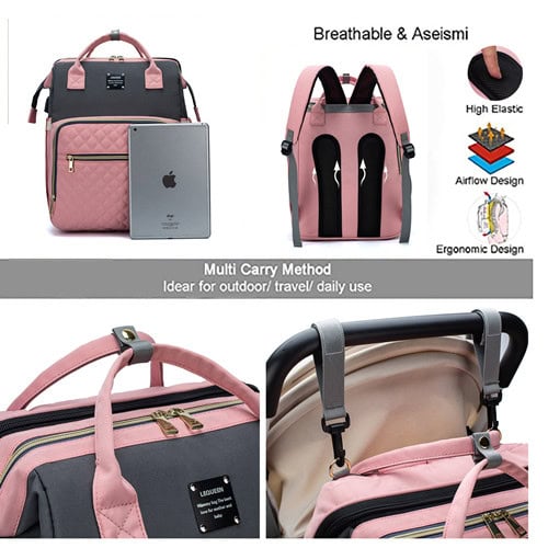 LEQUEEN Bag Bed Sunshade Portable Foldable Baby Crib Bag 8 pink Oxford diaper bag backpack with changing station bed supplier