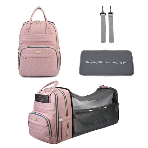 LEQUEEN Embroidery Diaper Bag Bed with Mosquito net