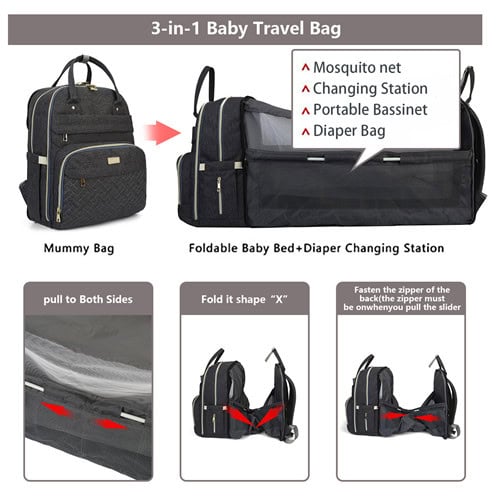 Dark blue Oxford baby diaper bag bed wholesaler