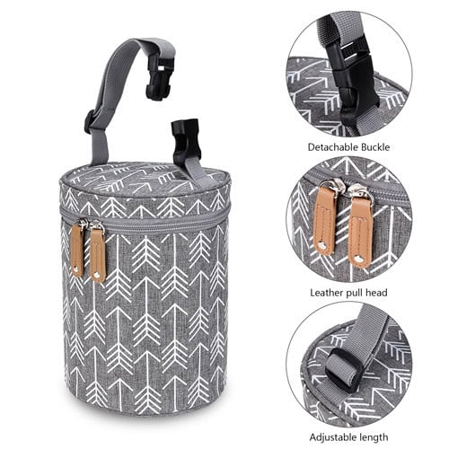 Black geometric polyester lined insulated bottle bag