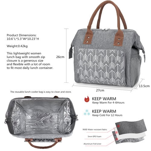 Oxford Lunch Bag Arrow Print Insulated Breast Milk Carrier 12 Black Oxford Arrow Print Insulated Breast Milk Carrier