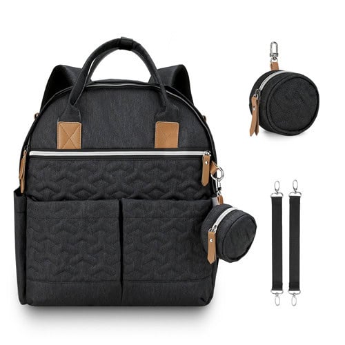 Embossed Black Mommy Bag Waterproof Diaper Backpack 8 Embossed Black Mommy Bag Waterproof Diaper Backpack