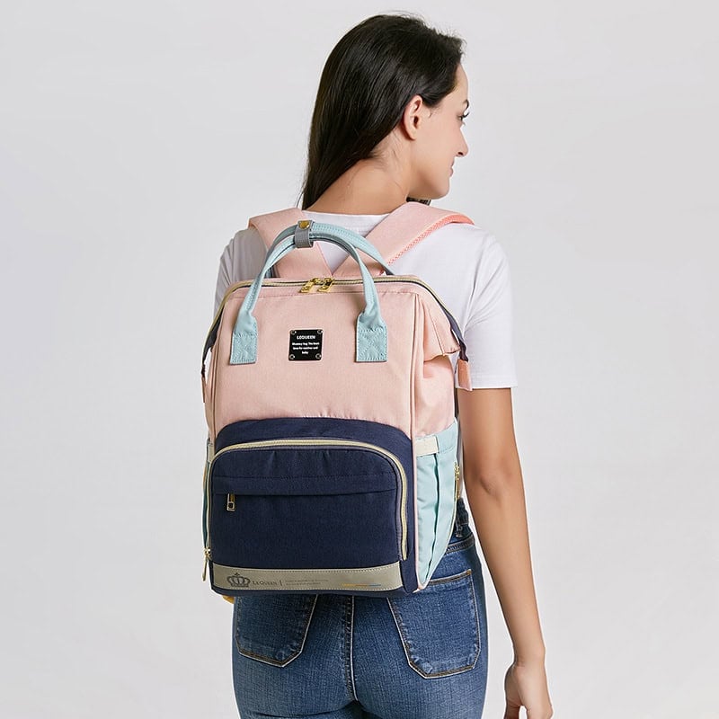 LEQUEEN Color-blocking Backpack Oxford Bag Supplier 9 Le queen pink grey Oxford Mommy bag for go out to travel supplier
