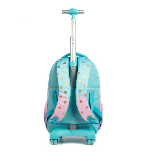 18-inch Trolley Schoolbag 3-PCS Set Sequin Eiffel Tower Series 19 Mermaid Cartoon Cute School Trolley Bag Set with Lunch Bag and Pencil Case