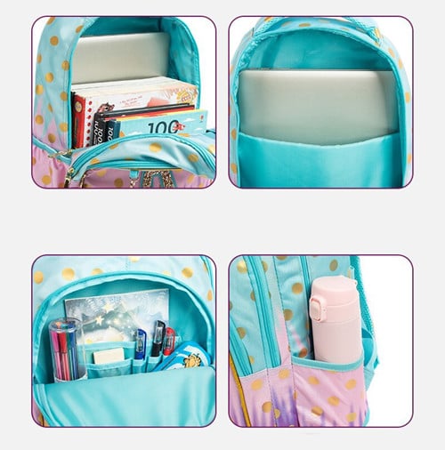 18-inch Trolley Schoolbag 3-PCS Set Sequin Eiffel Tower Series 20 Mermaid Cartoon Cute School Trolley Bag Set with Lunch Bag and Pencil Case