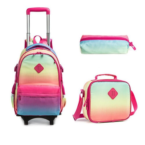 Printed Side Opening Schoolbag Student Trolley Bag Set