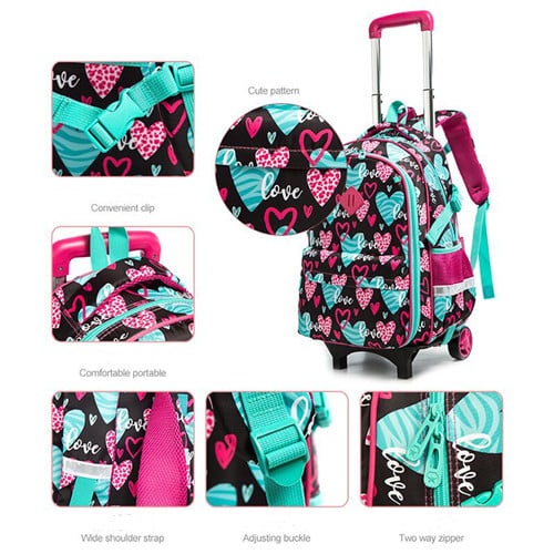 Gradient Color Polyester 3-Piece Kids Trolley School Bag