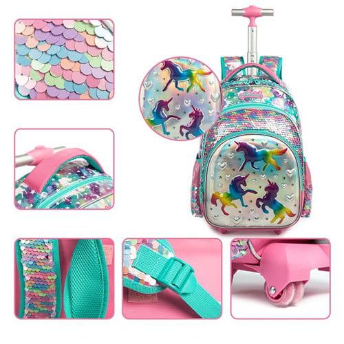 Purple sequin cartoon 6D unicorn 3-piece children's schoolbag