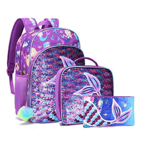 Specifications for 3-piece Schoolbag Sequined Kind's Mermaid Casual Backpack