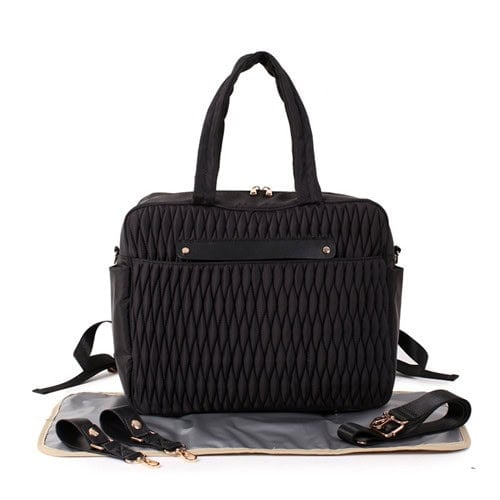 Quilted Embroidery Nylon crossbody diaper bag set with changing mat
