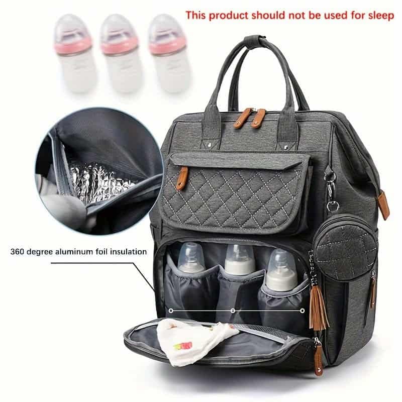 Diamond-Quilted Portable Backpack Multifunctional Diaper Bag 11 Pu Leather Diaper Bag Travel Outdoor Baby Bag Mommy Diaper Backpack