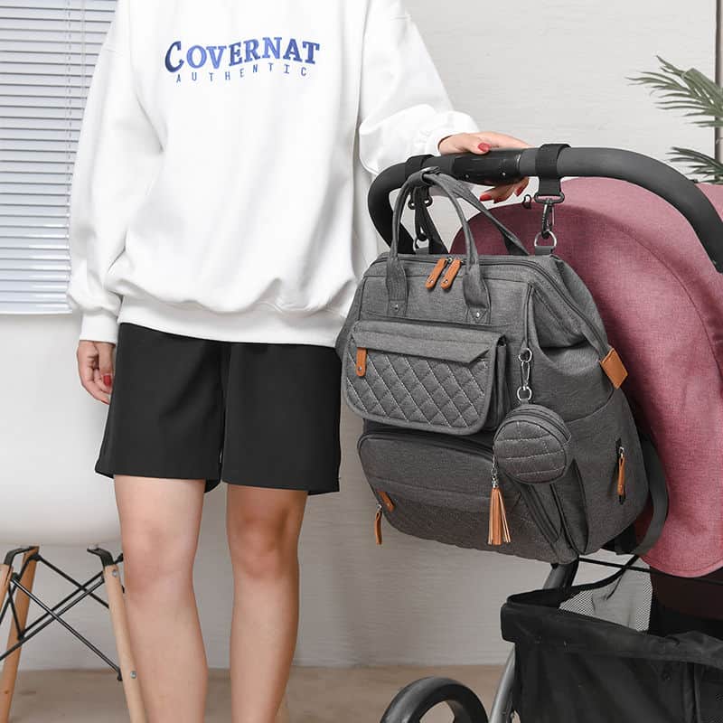 Diamond-Quilted Portable Backpack Multifunctional Diaper Bag 10 Diamond-Quilted Portable Backpack Multifunctional Diaper Bag