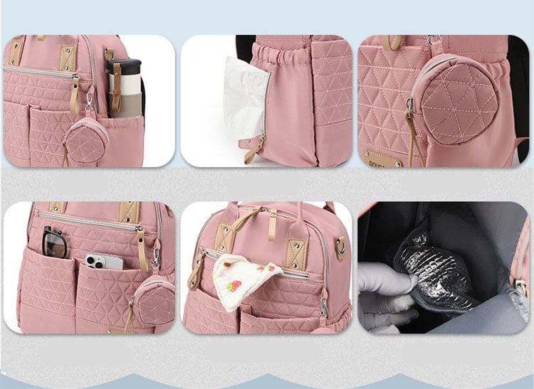 4pcs Set Quilted Diaper Backpack Mommy Travel Bag 9 10001 2