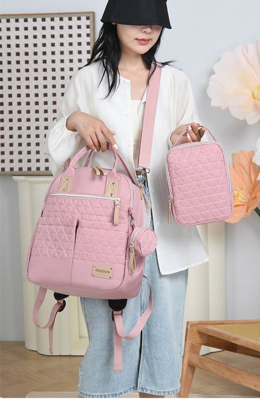 4pcs Set Quilted Diaper Backpack Mommy Travel Bag 8 4pcs Set Quilted Diaper Backpack Mommy Travel Bag
