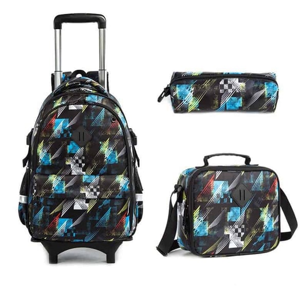 Printed Side Opening Schoolbag Student Trolley Bag Set - Image 5