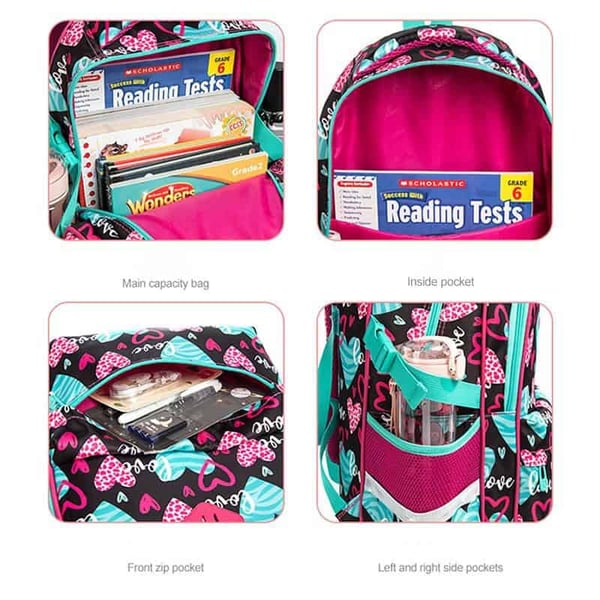 Printed Side Opening Schoolbag Student Trolley Bag Set - Image 3