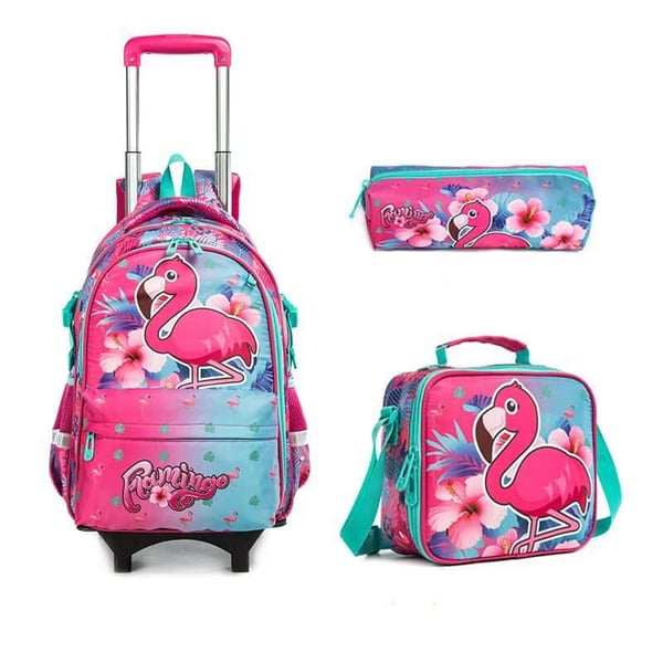 Printed Side Opening Schoolbag Student Trolley Bag Set - Image 7