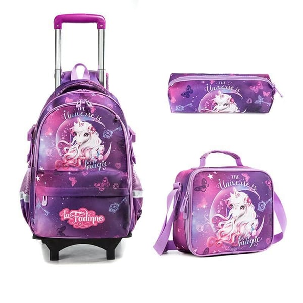 Printed Side Opening Schoolbag Student Trolley Bag Set - Image 6