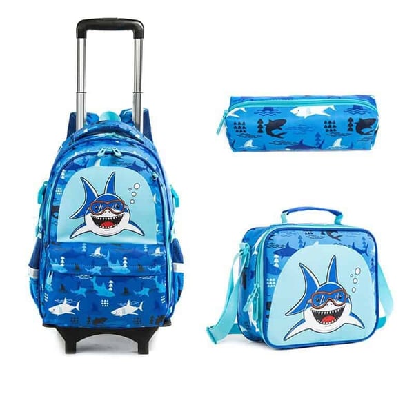 Printed Side Opening Schoolbag Student Trolley Bag Set - Image 9
