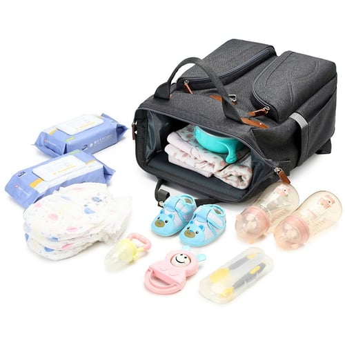 Diaper Bag Supplier Grey Nappy Backpack 14 Grey Oxford Diaper Backpack with Baby Stroller Hooks Manufacturer