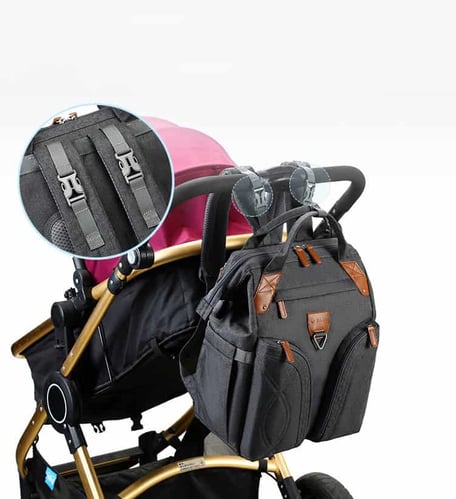 Diaper Bag Supplier Grey Nappy Backpack 15 Grey Oxford Diaper Backpack with Baby Stroller Hooks Manufacturer