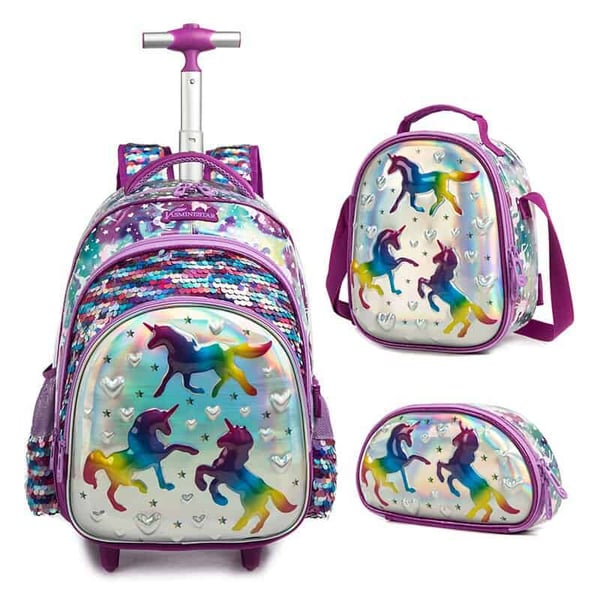 Sequin Cartoon 6D Schoolbag Set Unicorn Student Trolley Set - Image 5