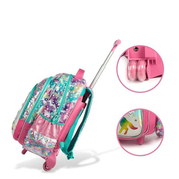 Sequin Cartoon 6D Schoolbag Set Unicorn Student Trolley Set - Image 4