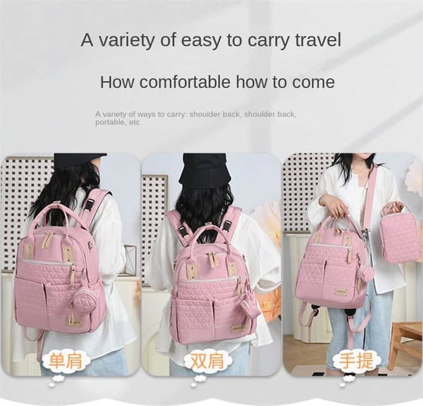 4pcs Set Quilted Diaper Backpack Mommy Travel Bag 4 4pcs Set Quilted Diaper Backpack Mommy Travel Bag - Image 3