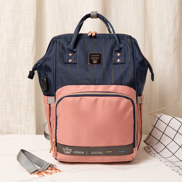 LEQUEEN Striped Backpack with Bottle Bag and Changing Mat 11 LEQUEEN Striped Backpack with Bottle Bag and Changing Mat - Image 10