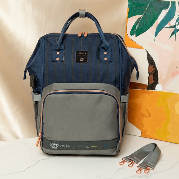 LEQUEEN Striped Backpack with Bottle Bag and Changing Mat 9 classical diaper backpack