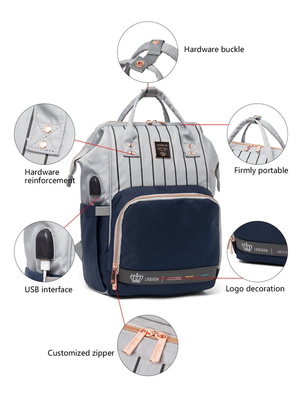 LEQUEEN Striped Backpack with Bottle Bag and Changing Mat 6 LEQUEEN Striped Backpack with Bottle Bag and Changing Mat - Image 5