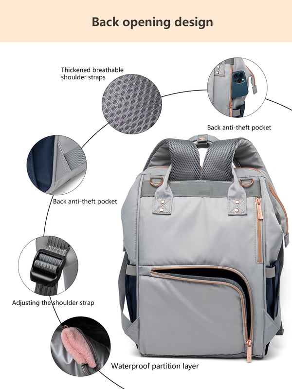LEQUEEN Striped Backpack with Bottle Bag and Changing Mat 5 LEQUEEN Striped Backpack with Bottle Bag and Changing Mat - Image 4