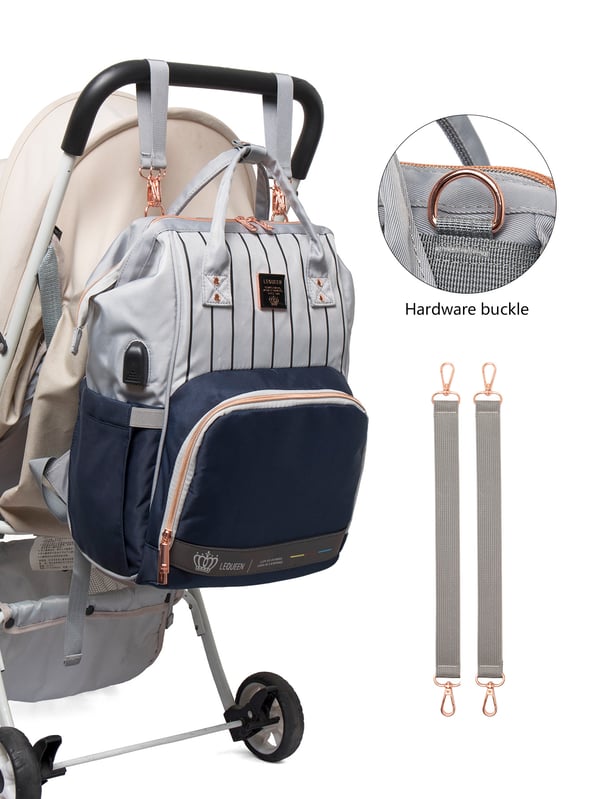 LEQUEEN Striped Backpack with Bottle Bag and Changing Mat 7 LEQUEEN Striped Backpack with Bottle Bag and Changing Mat - Image 6
